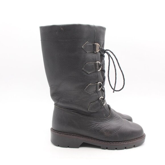 Sorel Salerno Women's Size 7 M Black Leather Mid Calf Boot Winter Snow Lace Up - Picture 1 of 11